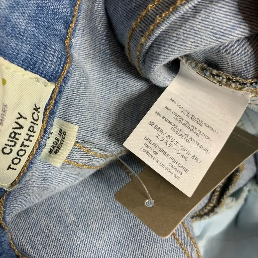 NWT J. Crew‎ curvy toothpick distressed jeans